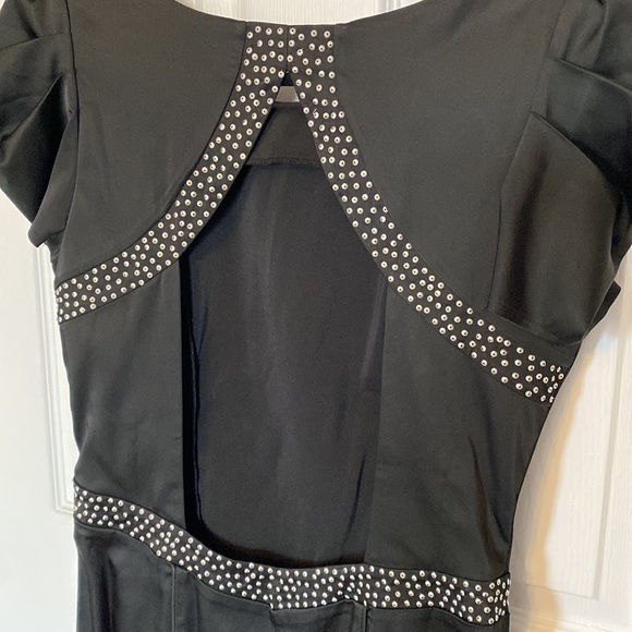M dress, puff short sleeve, black satin with silver studded detail - Picture 3 of 5